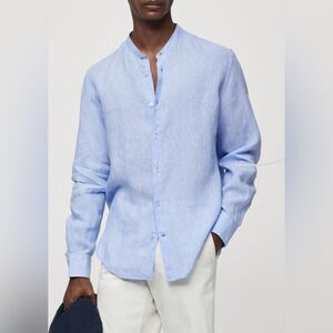 MNG Mao collar shirt Blue Large NWT